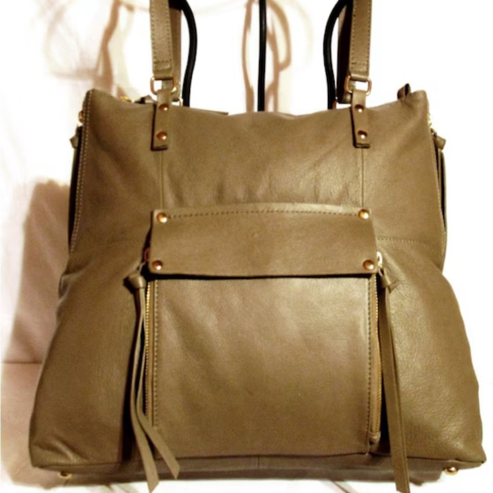 KOOBA EVERETTE SOFT LEATHER SHOPPER TOTE BAG TAUPE